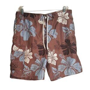 Swim Trunks Men's Size M Brown Hawaiian Floral Beach